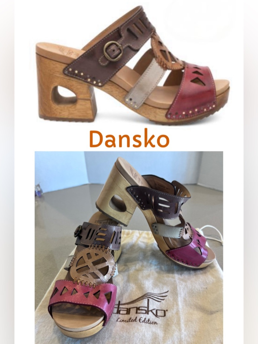 Dansko Oralee in Waxy Multi Colored Leather Hand Crafted in Brazil Cut out Heel